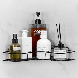 Plantex No Drill Bathroom Organizer/Self-Adhesive Bathroom Shelf/Corner Rack/Multipurpose Kitchen Shelf - Combo of 2 (Black), Alloy Steel