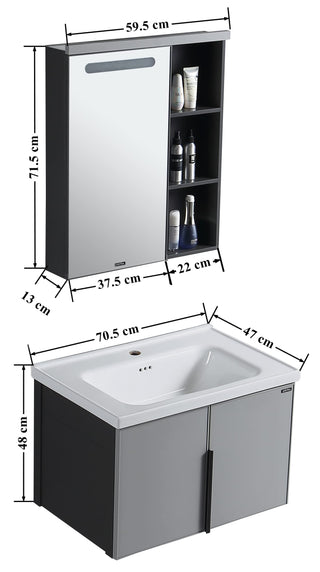 Plantex Aluminum Bathroom Vanity Cabinet Set/LED Light Glass Mirror Cabinet/Ceramic Basin for Bathroom - Wall Mount (Grey)