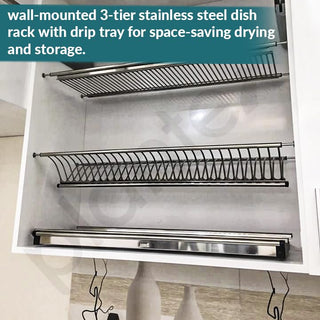 Plantex Stainless Steel Dish Plate Rack Drainer/600mm GTPT Tray for Kitchen/Cabinet Kitchen Organizer for Quick Drying and Storage - Set of 3 Pcs (Chrome)