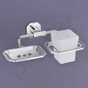 Plantex Soap Holder with Toothbrush Holder/304 Grade Stainless Steel Soap Dish with Tumbler Holder/Bathroom Accessories - Nipron (Chrome)