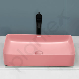 Plantex Basin for Bathroom/Ceramic Table Top Wash Basin/Over Counter Washbasin for Restaurant/Hotel (Rectangle - Matt Pink, 24 x 14 x 4.5 Inch)