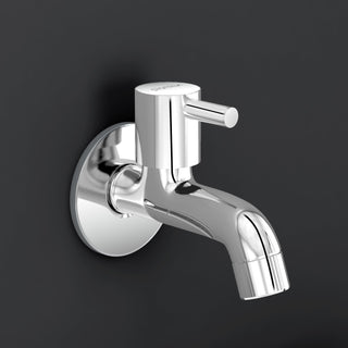 Plantex Short Body Bib Tap for Bathroom with Water-Saving Aerator/Wall Mount Bib Cock with Wall Flange and Teflon Tape/Brass Spindle Basin Tap for Home (MKS-1271-Mirror Chrome)