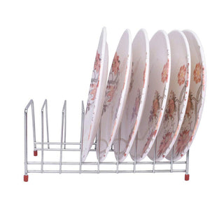 Plantex Stainless Steel Square Plate Rack/Dish Rack/Thali Stand/Dish Organizer Stand/Plate Fixer/Plate Holder (Chrome)