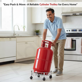 Plantex Stainless Steel Cylinder Trolley with Wheels/Easy to Move/LPG Cylinder Trolley