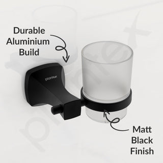 Plantex Space Aluminum Glass Tumbler Holder/Tooth Brush Holder/Bathroom Accessories (Black)