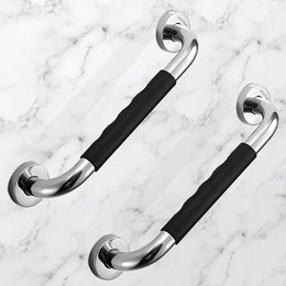 Plantex SS-304 Grade Bathroom Handle for Senior Citizen/Comfort Gripped Grab Bar for Toilet Senior Citizen - Pack Of 2 (Chrome & Black)