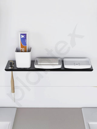 Plantex Stainless Steel with ABS Material Double Soap Dish/Stand with Tumbler Holder for Bathroom and Kitchen/Bathroom Accessories - Matt Black