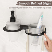 Plantex Soap Dispenser with Tumbler Holder/Stainless Steel 2 in 1 Liquid Soap Dispenser/Hand Wash Dispenser with Tooth Brush Holder for Wall Mount/Bathroom Accessories (Black)