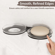 Plantex Double Soap Dish/Stainless Steel Glass Dual Soap Holder/Case/Stand/Soap Bar for Kitchen/Bathroom Accessories - Pack of 1 (Black)