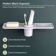 Plantex Double Soap Dish with Tumbler Holder/Acrylic Soap Stand with Tumbler for Bathroom/Soap Holder/Bathroom Accessories - Pack of 1 (VIG-119, Grey)