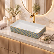 Plantex Table Top Wash Basin For Bathroom/Designer Ceramic Basin/Countertop Vessel Sink Basin - Indo-European Collection (24 x 14 x 5 Inch)
