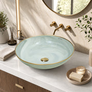 Plantex Wash Basin/Ceramic Table Top Wash Basin/Designer Countertop Basin for Bathroom/Restaurants/Hotel (Mint green & Gold - 16.5 x 16.5 x 4 Inch)