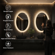 Plantex Resin Frame LED Bathroom Mirror/Designer Mirror for Living Room/Bathroom Mirror with LED Light/Dressing Room - Oval Shape (White, 32 x 24 Inch)