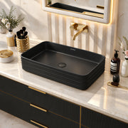 Plantex Wash Basin for Bathroom/Ceramic Basin/Rectangle Table Top Basin/Wash Basin for Home/Restaurant (Charcoal Black - 26 x 15 x 5 Inch)