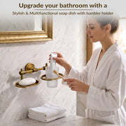Plantex Niko Stainless Steel 304 Grade 2in1 Soap Dish with Tumbler Holder/Soap Stand/Tooth Brush Holder/Bathroom Accessories (Brass Antique)