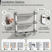 Plantex 3 Tier Bathroom Organizer/Stainless Steel Bathroom Accessories Set with Soap Dish and Brush Slots/Hooks/Tumbler Holder