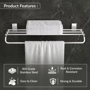 Plantex 304 Grade Stainless Steel Towel Rack/Holder/Towel Hanger for Bathroom/Bathroom Accessories, Crystal (Chrome - 24 inch)