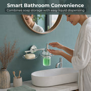 Plantex J4 Stainless Steel Soap Dish with Liquid Dispenser/Soap Stand for Bathroom Wall Mount/Shampoo Dispenser/Bathroom Accessories (Chrome Finish) Angel