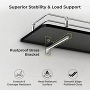 Plantex Wall Mount Glass Shelf for Bathroom/Shelves for Kitchen/Black Glass Shelf, Polished (15x6 Inches - Pack of 3)