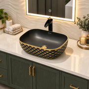 Plantex Table Top Wash Basin For Bathroom/Designer Ceramic Washbasin/Countertop Vessel Sink Basin - Indo-European Collection (EQTT-468, 18 x 13 x 5 Inch)