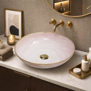 Plantex Wash Basin/Ceramic Table Top Wash Basin/Designer Countertop Basin for Bathroom/Restaurants/Hotel (Pink & Gold - 16.5 x 16.5 x 4 Inch)