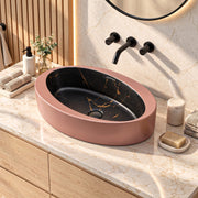 Plantex Ceramic Basin/Designer Washbasin for Bathroom/Oval Tabletop Wash Basin/Countertop Vessel Sink for Home/Office (Matt Brown & Black - 24 x 14 x 10 Inch)