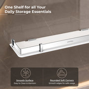 Plantex Acrylic Shelf for Bathroom/Living Room Wall Mounted Shelf with Silver Railings - Bathroom Accessories (White, 18x6 inches)
