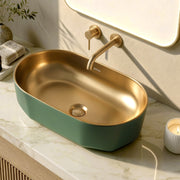 Plantex Designer Wash Basin for Bathroom/Ceramic Table Top Washbasin/Countertop Vessel Sink Basin - (Green Gold, 22 x 13 x 6 Inch)