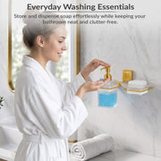 Plantex 304 Grade Stainless Steel Glass Soap Dish with Liquid Dispenser for Bathroom/Soap Stand/Glass Shampoo Dispenser/Bathroom Accessories - Pack of 1 (Crystal, PVD Gold)