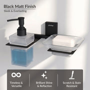 Plantex 304 Grade Stainless Steel Glass Soap Dish with Tumbler Holder/Soap Stand/Bathroom Accessories - Crystal (Black)