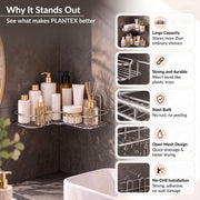 Plantex Stainless Steel Bathroom Corner Shelf/Self Adhesive Bathroom Shelf for Wall/Bathroom Organiser Without Drill - Pack of 2 (Chrome)
