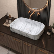 Plantex Tabletop Wash Basin/Bathroom Sink/Wash Basin Over Counter/Designer Ceramic Wash Basin for Bathroom (21.5x14x4.5 Inch - Marble Finish)