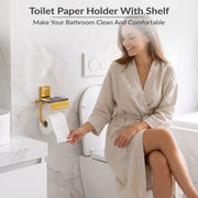 Plantex 304 Grade Stainless Steel Tissue Paper Roll Holder/Toilet Tissue Holder with Mobile Stand/Bathroom Accessories (Crystal, PVD Gold)