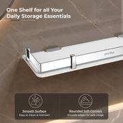 Plantex Wall Shelf for Bathroom Storage/Acrylic Washroom Shelf Organizer with Stainless Steel Railings/Bathroom Accessories (White, 15x6 inches)