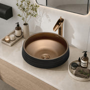 Plantex Designer Ceramic Basin/Table Top Wash Basin for Bathroom/Countertop Vessel Sink Basin for Home/Office/Restaurant (Black & Bronze - 15 x 15 x 6 Inch)