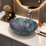 Plantex Ceramic Basin for Bathroom/Table Top Ceramic Basin/Washbasin for Bathroom - (BOAT-NS-553-Marble Finish, 16 x 13 x 5.5 Inch)