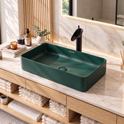 Plantex Ceramic Basin/Tabletop Wash Basin for Bathroom/Rectangle Over Counter Vessel Sink for Restaurant/Hotel (Matt Green, 24 x 14 x 4.5 Inch)