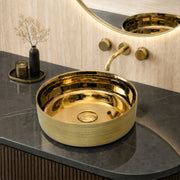 Plantex Ceramic Washbasin/Tabletop Wash Basin/Countertop Vessel Sink for Bathroom/Livingroom Decor - Indo-European Collection (Gold -14.4 x 14.4 x 5 Inch)