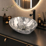 Plantex Ceramic Basin for Bathroom/Table Top Ceramic Basin/Washbasin for Bathroom - (BOAT-NS-552-Marble Finish, 16 x 13 x 5.5 Inch)