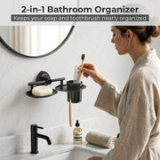 Plantex J4 Stainless Steel Soap Dish with Tumbler Holder/Soap and Brush Holder for Bathrooom/2 in 1 Soap Holder with Toothbrush Holder/Bathroom Accessories (PVD Black Finish) Angel