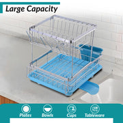 Plantex Stainless Steel Utensils Drying Rack/2-Tier Dish Drainer Rack with Removable Drain Board/Vessel Drainer Basket/Bartan Satnd - 20 x 14 x 15 Inch (Chrome)