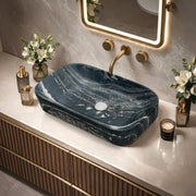 Plantex Tabletop Basin for Bathroom/Ceramic Marble Wash Basin/Rectangle Countertop Hand Washbasin for Home/Office (21.5x14x5 Inch - Marble Finish)