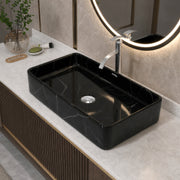 Plantex Ceramic Countertop Basin/Tabletop Washbasin/Bathroom Basin Sink/Marble Washbasin for Kitchen (White Veins, 24 x 13 x 5 Inch)