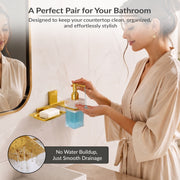 Plantex 304 Grade Stainless Steel Soap Holder with Liquid Dispenser/Shampoo Dispenser/Bathroom Accessories - Crystal (PVD Gold)