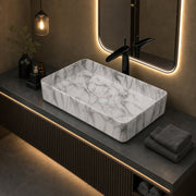 Plantex Table Top Marble Finish Basin/Ceramic Washbasin for Bathroom/Countertop Wash Basin for Home/hotel/Restaurant (24 x 13 x 5 Inch)
