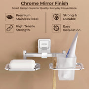 Plantex 304 Grade Stainless Steel 2in1 Soap Holder with Tumbler Holder/Wall Mounted Stand/Bathroom Accessories - Darcy (Chrome)