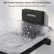 Plantex 304 Grade Stainless Steel Glass Soap Dish/Soap Stand/Wall Mounted Soap Holder/Bathroom Accessories - Crystal (Black)