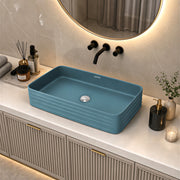 Plantex Ceramic Designer Washbasin for Bathroom/Countertop Bathroom Basin/Rectangle Tabletop Wash Basin for Restaurant/Hotel (Harmony Blue - 26 x 15 x 5 Inch)