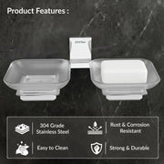 Plantex 304 Grade Stainless Steel and Frosted Glass Double Soap Dish/Soap Stand/Soap Storage/Dual Soap Holder for Bathroom/Bathroom Accessories - Crystal (Chrome)