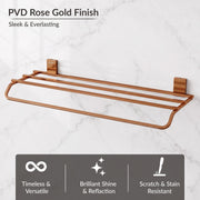 Plantex 304 Grade Stainless Steel 24-inch Towel Rack for Bathroom/Towel Shelf/Towel Stand/Bathroom Accessories (Crystal - PVD Rose Gold)